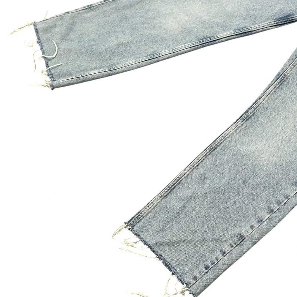 Zara High Rise Straight Leg Raw‎ Hem Light Wash Denim Jeans Women's Size 10